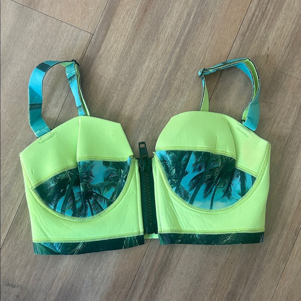 UNIF Green and Blue Tropical Bustier Top